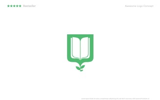 Book on a shield with sprout for college and university. Knowledge classic logo.