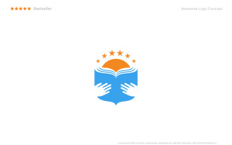 Sun reading book, school logo template.