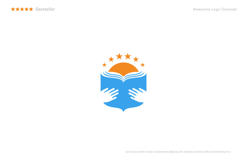 Sun reading book, school logo template. Logo Template