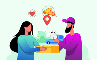 Free Delivery Man With Delivery Bill Illustration Concept Vector