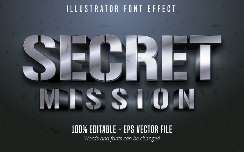 Secret Mission - Editable Text Effect, Metallic Silver Text Style, Graphics Illustration