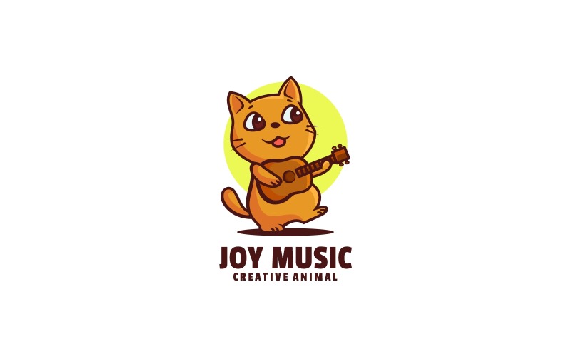 Cat Playing Music Cartoon Logo Logo Template