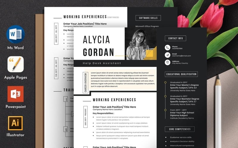 Clean & Professional Resume Cv Template With MS Word Apple Pages Format Resume Template