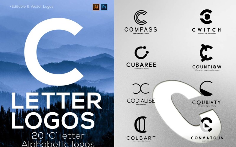 20 "C" Letter Alphabetic Logos Logo Template