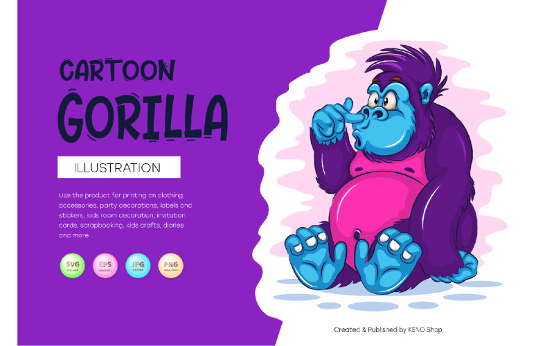 Cartoon Gorilla. T-Shirt, PNG, SVG. Vector Graphic