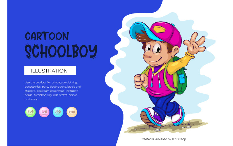 Cartoon Schoolboy. T-Shirt, PNG, SVG. Vector Graphic
