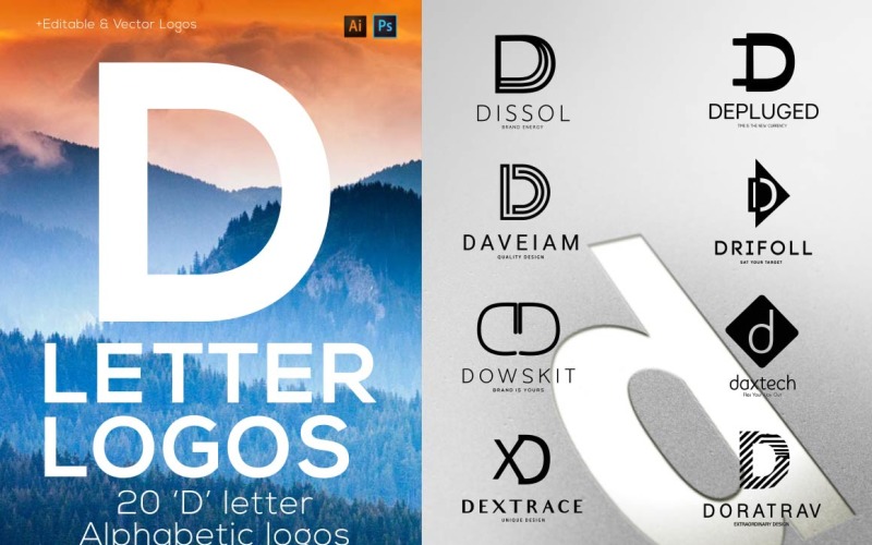 20 "D" Letter Alphabetic Logos Logo Template