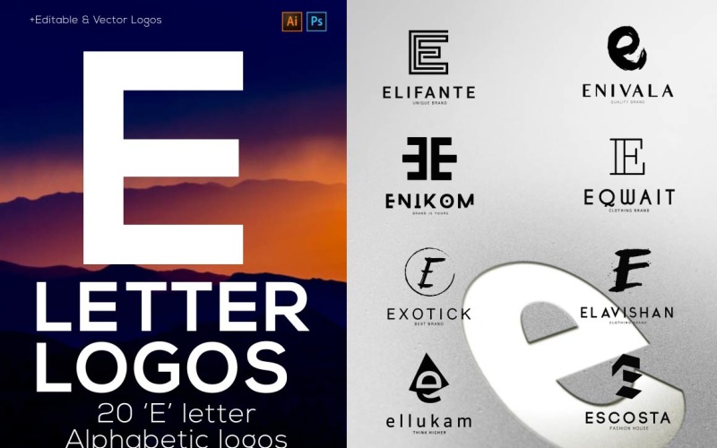 20 "E" Letter Alphabetic Logos Logo Template