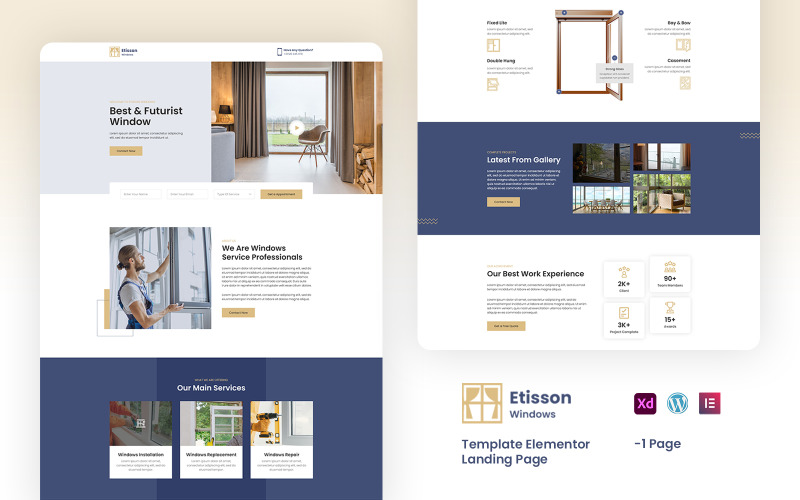 Etisson Windows Services Ready to use Elementor Landing Page Template Elementor Kit