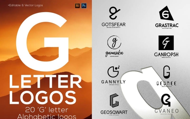 20 "G" Letter Alphabetic Logos Logo Template