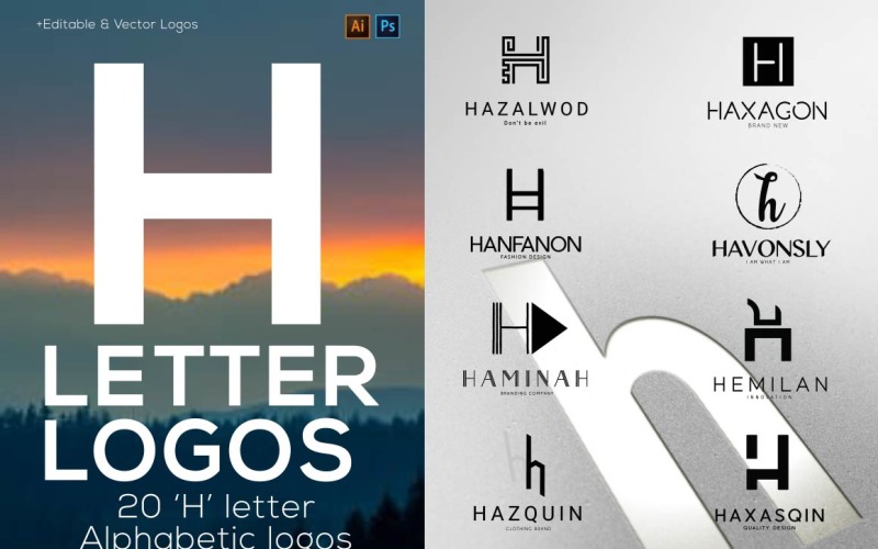 20 "H" Letter Alphabetic Logos Logo Template
