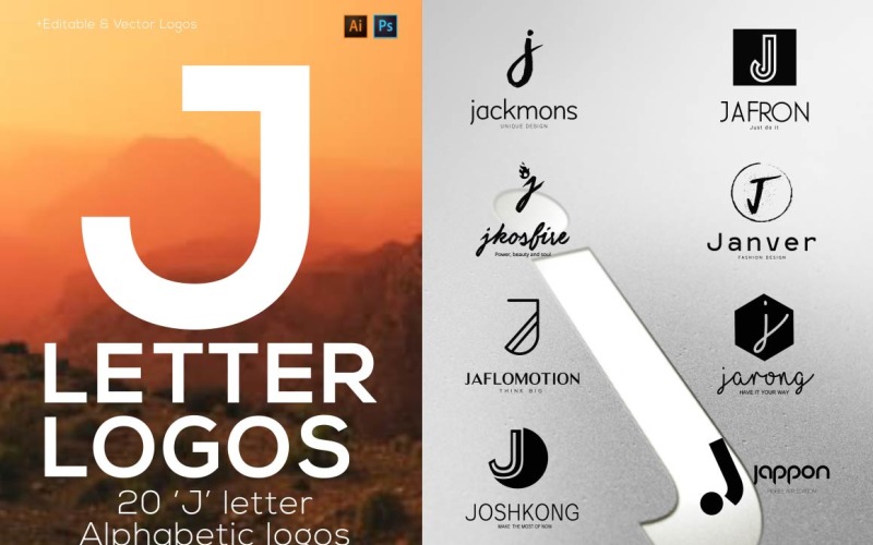 20 "J" Letter Alphabetic Logos Logo Template