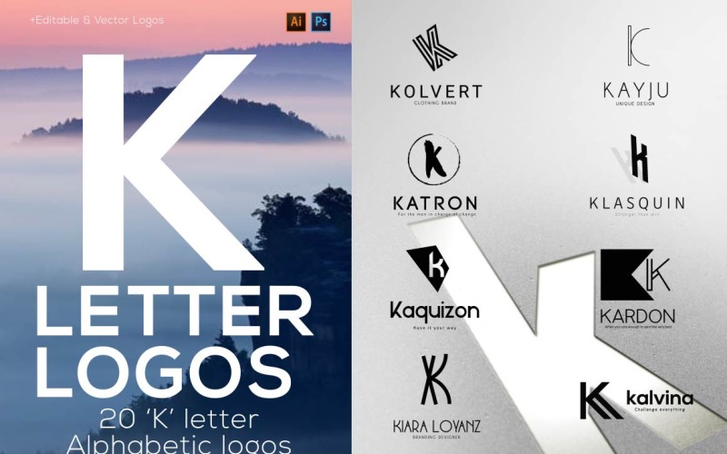 20 "K" Letter Alphabetic Logos Logo Template