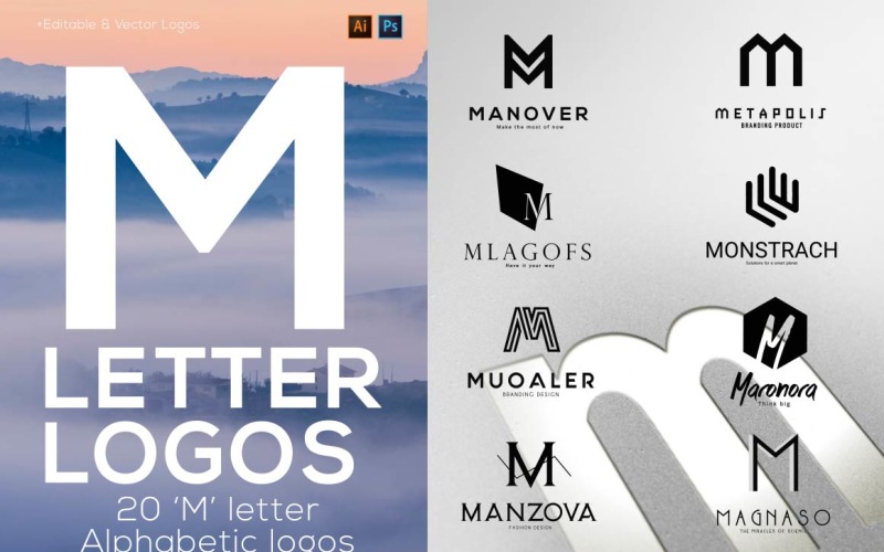 20 "M" Letter Alphabetic Logos Logo Template