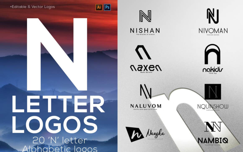 20 "N" Letter Alphabetic Logos Logo Template