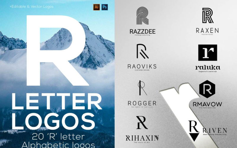 20 "R" Letter Alphabetic Logos Logo Template