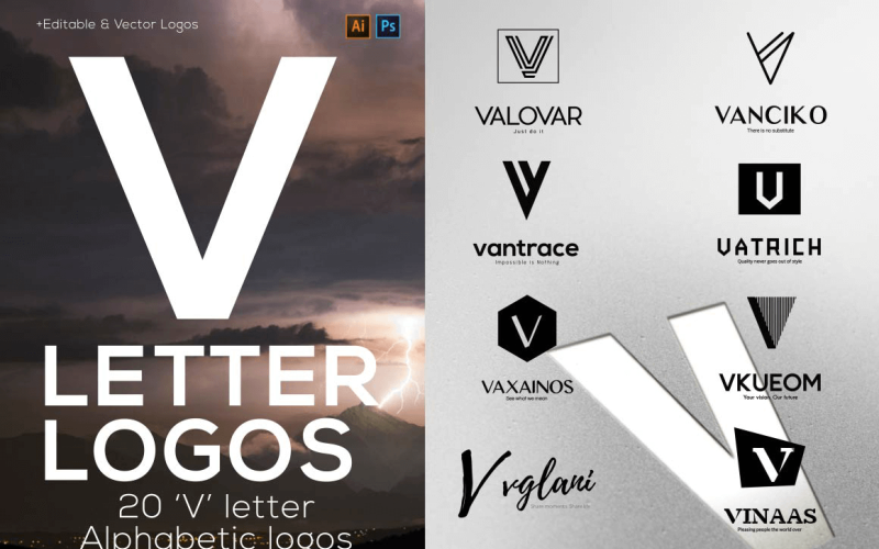 20 "V" Letter Alphabetic Logos Logo Template