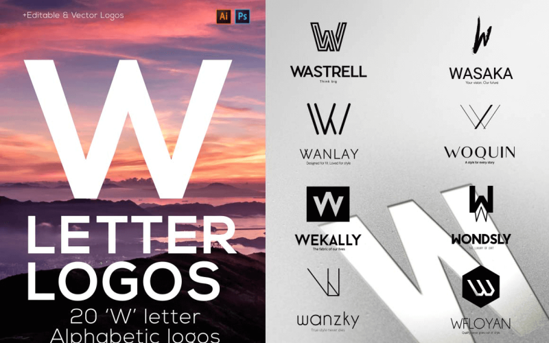 20 "W" Letter Alphabetic Logos Logo Template
