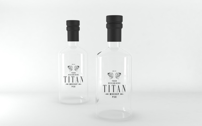 3d render of a clear bottle Mockup with a black cap isolated on white background Product Mockup