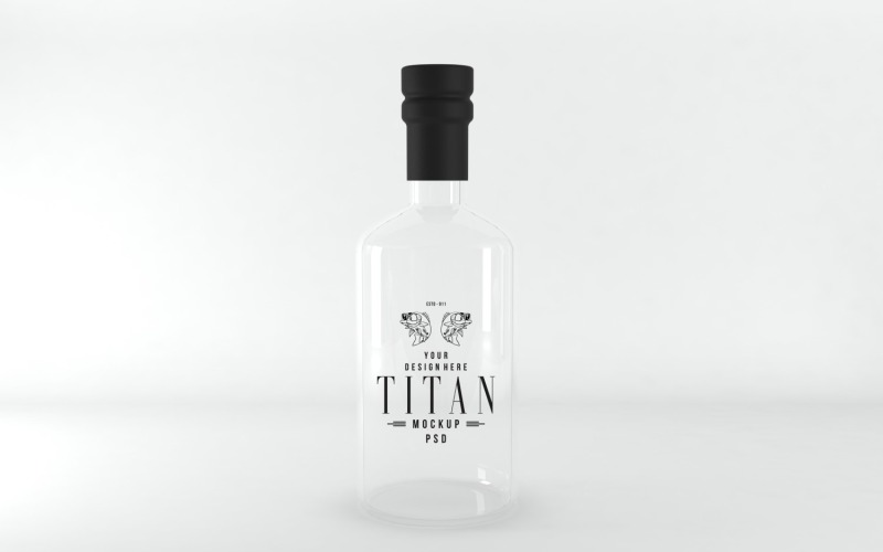 3d render of a clear bottle with a black cap isolated on white background Product Mockup