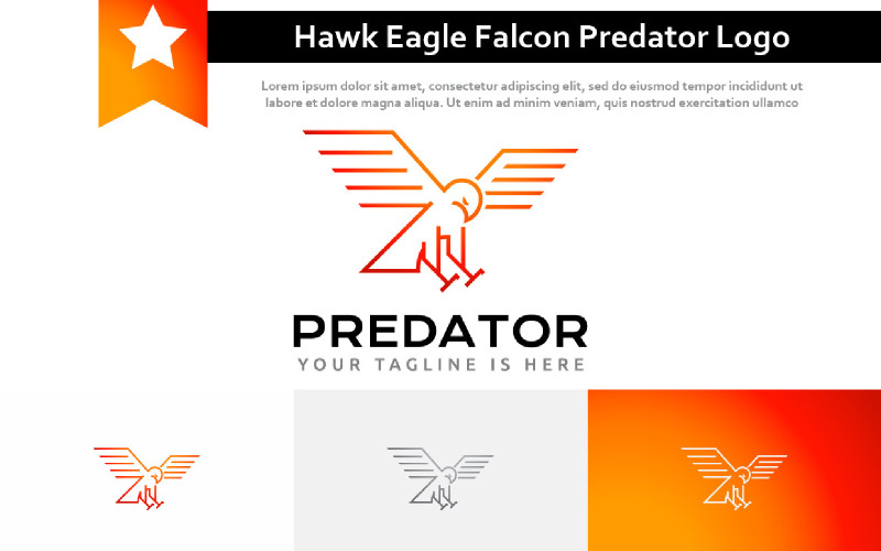 Hawk Eagle Falcon Wings Predator Bird Monoline Logo Template