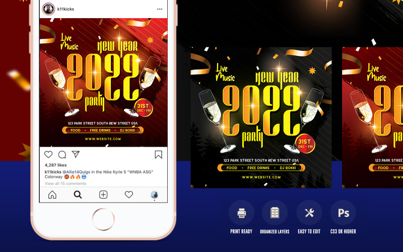 New Year Party Celebration 2022 | New year Instagram Post Banner Template Corporate Identity