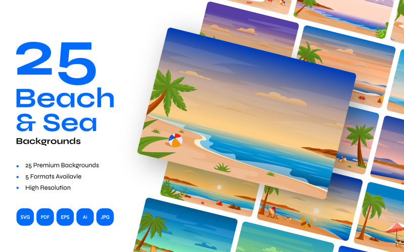 25 Sea and Beach Backgrounds Illustration