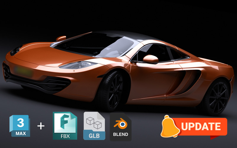McLaren MP4-12C Supercar 3D Model | 3DS Max, FBX, Blender, GLB | High-Poly & Realistic