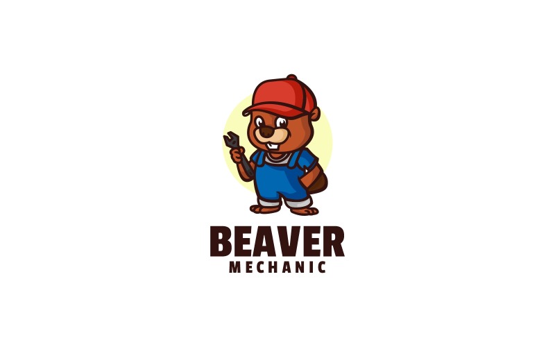 Beaver Mechanic Cartoon Logo Logo Template