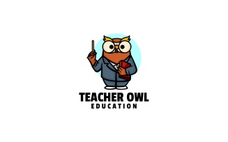 Teacher Owl Cartoon Logo Style