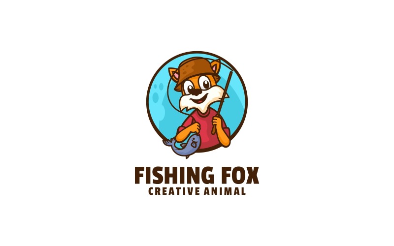 Fishing Fox Cartoon Logo Style Logo Template