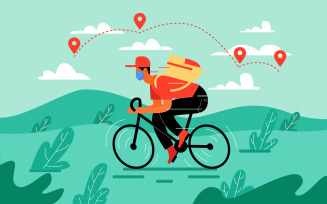 Free Delivery Man With Delivery Bike Illustration Concept Vector