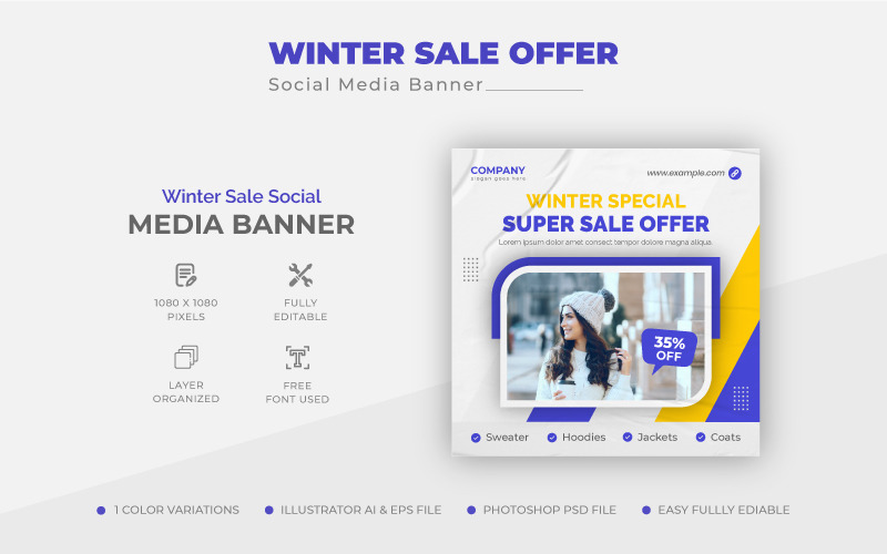 Modern Winter Sale Instagram Post or web Banner Social Media
