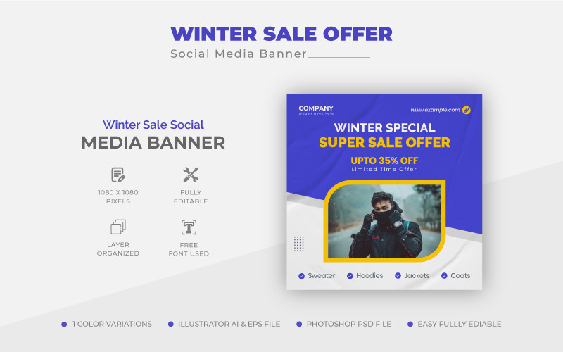 Winter Sale Offer Instagram Post Design Template Social Media