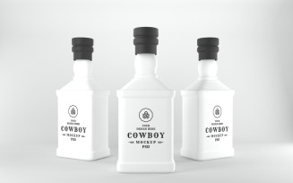 A white Three bottles with black caps isolated on gray background