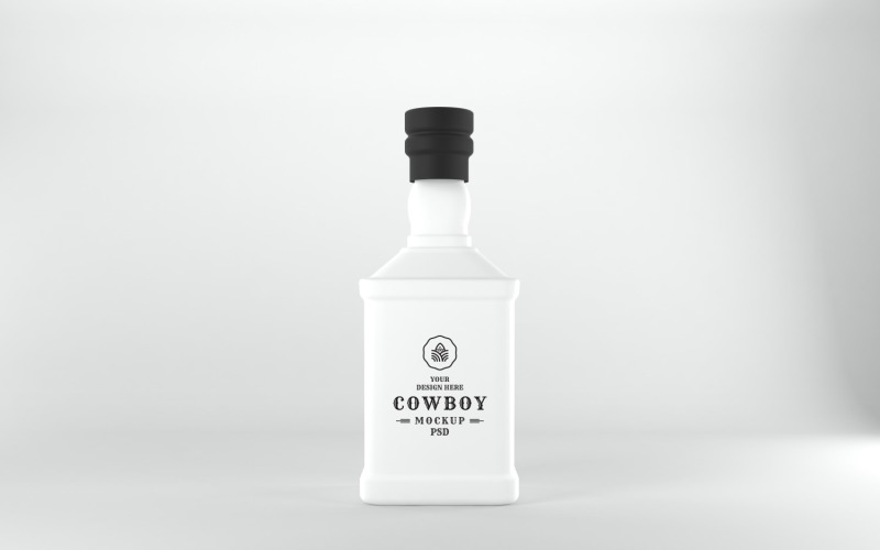 Cowboy Bottle Mockup white bottle with a black cap isolated on white background Product Mockup