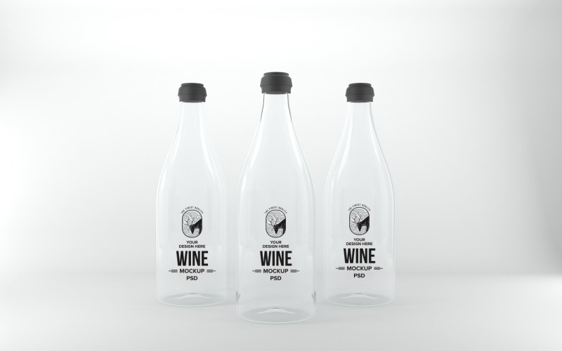 3D render of a Three bottle With Black Cap isolated on a white background Product Mockup