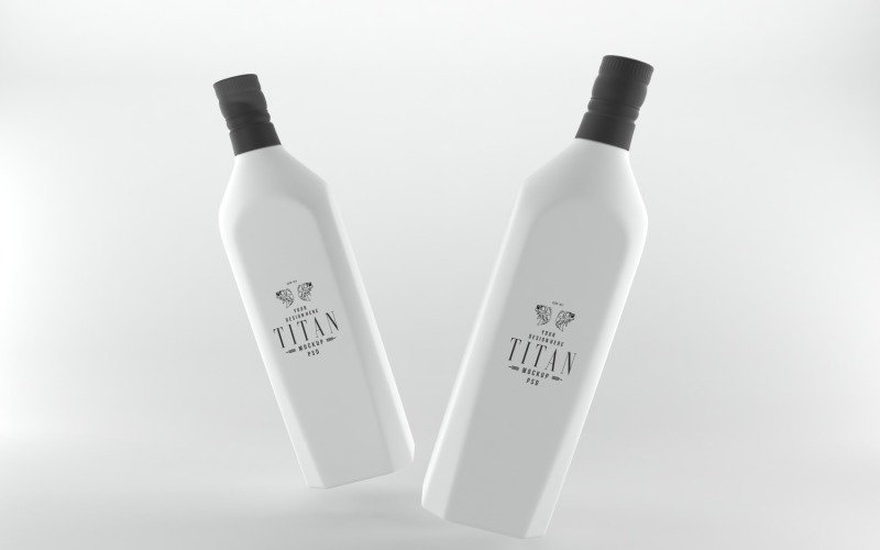 3d render of A white Two bottles with black caps isolated on white background Product Mockup