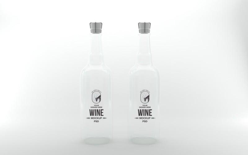 3d render of clear Two bottles Mockup with cork lids isolated on white background Product Mockup