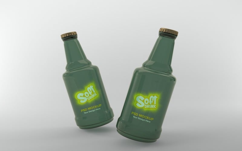 3d render of green bottles with crown caps isolated on gray background Product Mockup