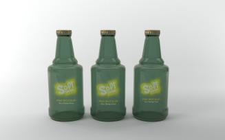 3d render of green Three bottles with crown caps isolated on gray background