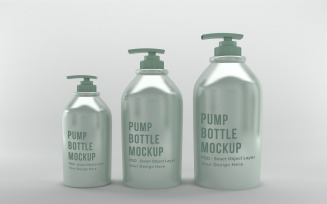 3d render of pump Three bottles with different sizes isolated on white background