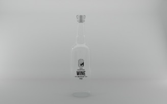 3D rendering of an empty glass wine Mockup bottle isolated in the light gray background