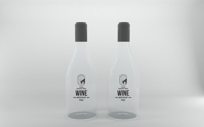 3D rendering of transparent vodka bottles isolated in the light gray background Product Mockup