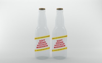 3D rendering of transparent vodka Two bottles isolated in the light gray background