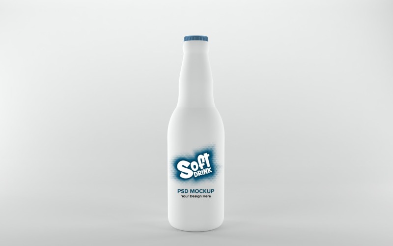 Soft Drink Bottle render of a white bottle with a crown cap isolated on white background Product Mockup
