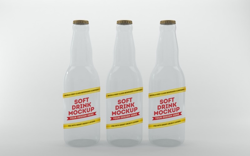 Soft Drink Mockup Three bottles with cork lids isolated on white background Product Mockup