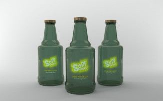Soft Drink White Three bottles with crown caps isolated on gray background
