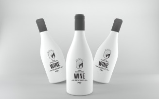 Wine white bottles with black caps isolated on white background