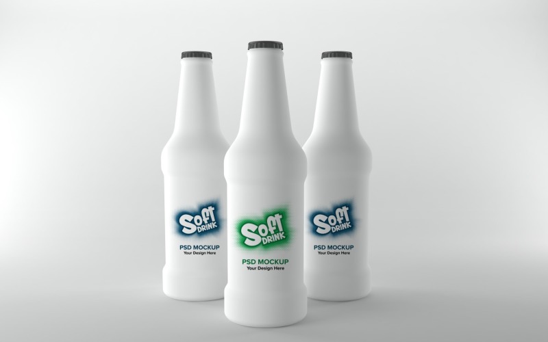 3D render of a Soft Drink Three bottle Mockup isolated on a white background Product Mockup